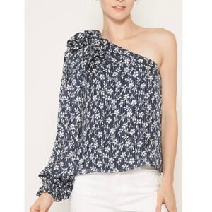 Ulla Johnson Enid One Shoulder Floral Top Blue Cotton Silk Size 2